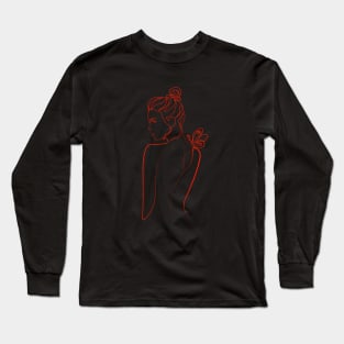 Minimalist Women Face . One Line Art. Long Sleeve T-Shirt